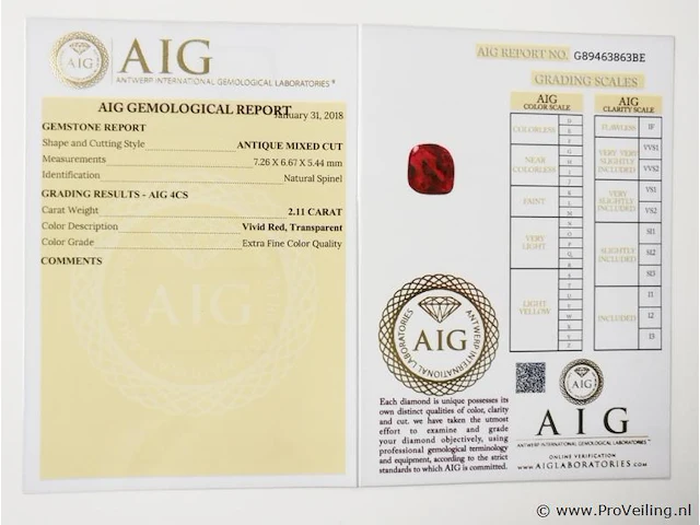 Spinel 2.11ct aig certified - afbeelding 3 van  3