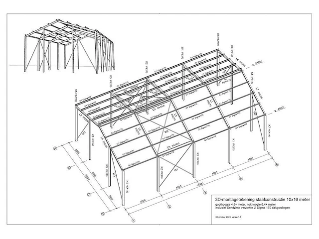 Staalconstructie 10x16 meter met dak en wand - afbeelding 19 van  27