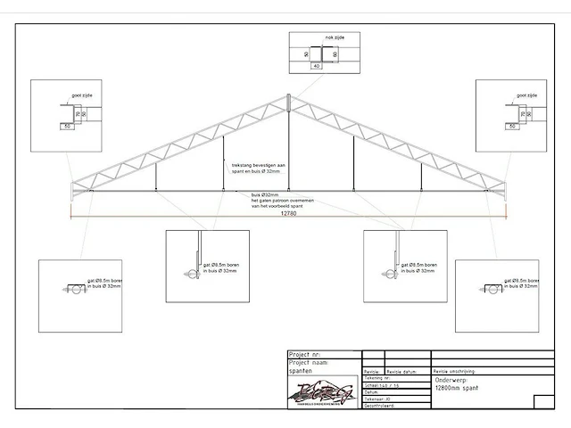 Staalconstructie 12.80 x 20.00 meter (256m2) - afbeelding 2 van  10