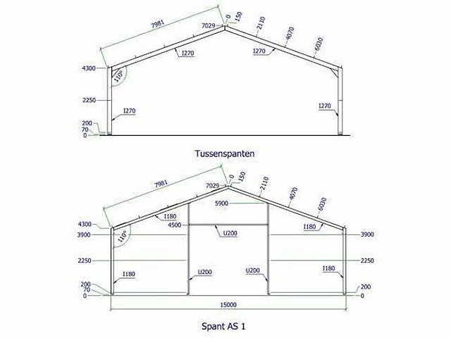 Staalconstructie 15x40 meter (ca. 600 m2) - afbeelding 2 van  10