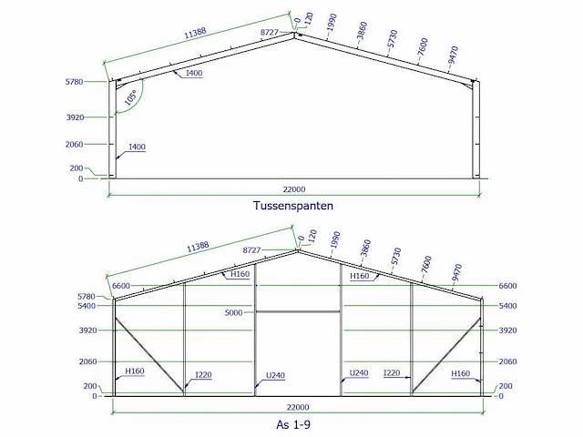 Staalconstructie 22x50 meter (ca. 1100m2) - afbeelding 12 van  13