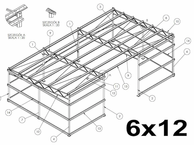 Staalconstructie (6 x 12 mtr) (72m2) - afbeelding 1 van  7