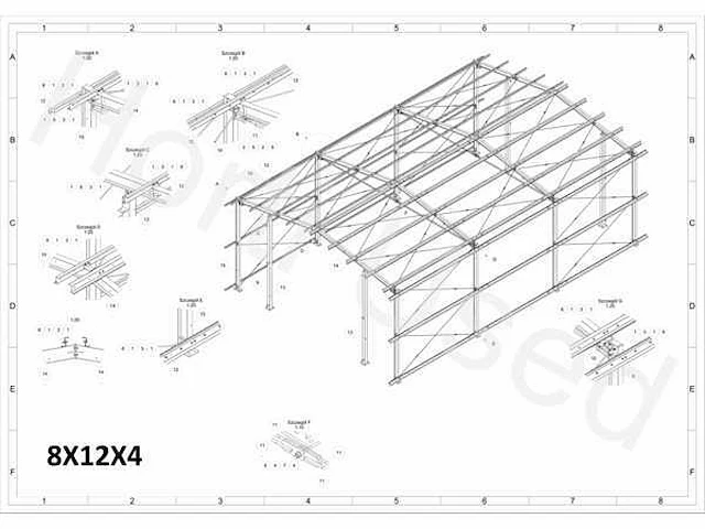 Staalconstructie 8 x 12 (ca. 96m²) - afbeelding 2 van  2