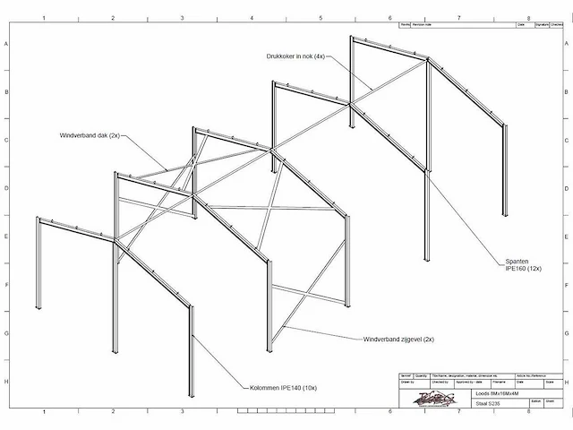 Staalconstructie 8 x 16 meter (128m2) - afbeelding 6 van  12