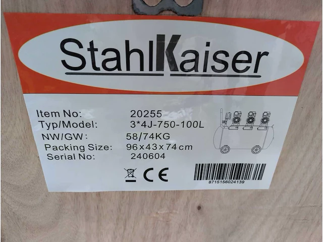 Stahlkaiser - 2025 - 3*4j-750-100l - olievrije compressor - afbeelding 4 van  12