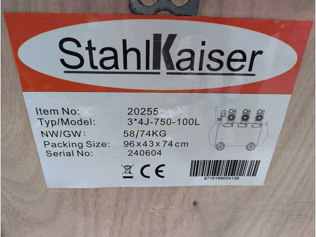 Stahlkaiser - 2025 - 3*4j-750-100l - olievrije compressor - afbeelding 12 van  12