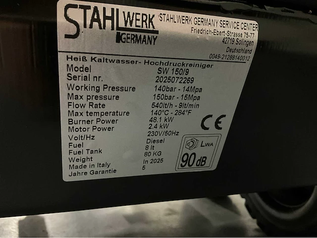 Stahlwerk - 2025 - sw 150 220volt - warm water diesel - hogedrukreiniger - afbeelding 5 van  13