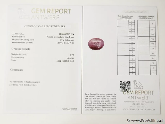 Star ruby 8.72ct gra certified - afbeelding 4 van  4