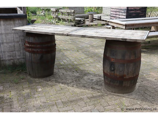 Statafel op houten tonnen - 240x76x95cm - afbeelding 2 van  5