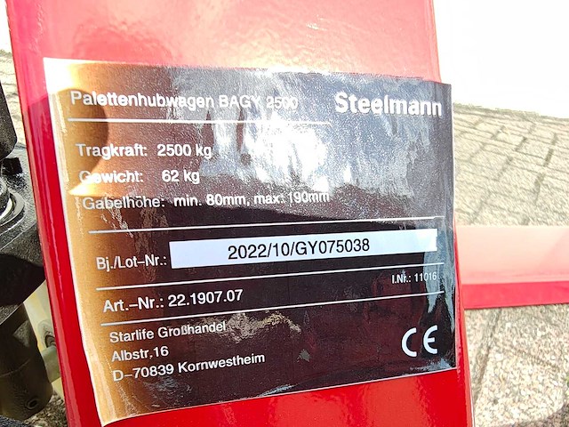 Steelman - 2500kg - hand hydraulische palletwagen - afbeelding 7 van  8