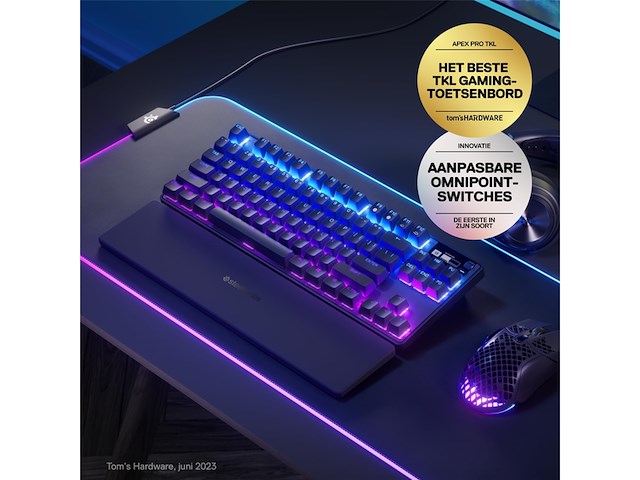 Steelseries apex pro tkl wireless hypermagnetic-gamingtoetsenbord aanpasbare activering bluetooth 24 ghz usb-c azerty - afbeelding 2 van  3