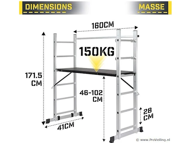 Steiger - multifuncitionele ladder - ladderrek - werkblad - werkplatform - 4 in 1 - afbeelding 10 van  13