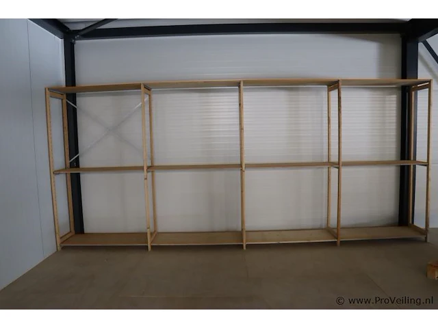 Stelling, hout - 5x staanders van 49x2,7x209cm & 23x liggers van 117x1,8x49cm - afbeelding 2 van  5
