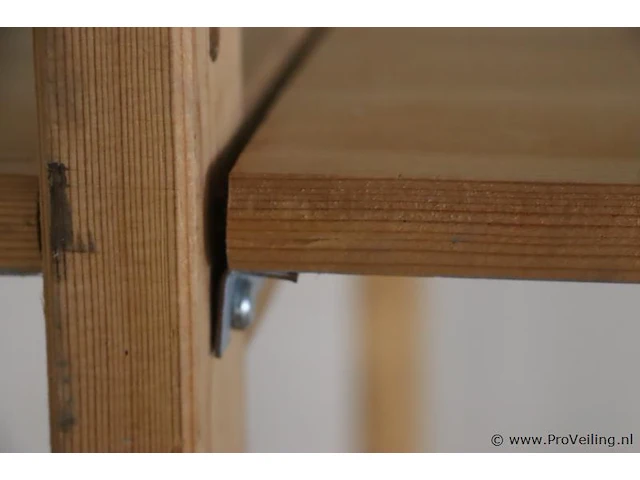 Stelling, hout - 5x staanders van 49x2,7x209cm & 23x liggers van 117x1,8x49cm - afbeelding 4 van  5