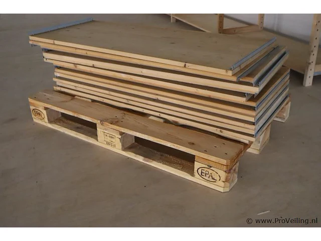 Stelling, hout - 5x staanders van 49x2,7x209cm & 23x liggers van 117x1,8x49cm - afbeelding 5 van  5