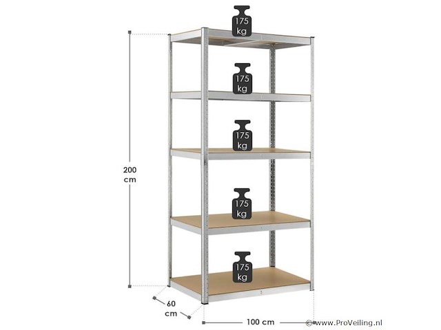 Stellingkast / magazijnkast basic 200 x 100 x 60 cm - afbeelding 4 van  20