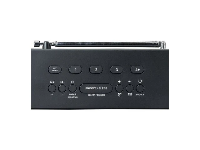Stereo fm wekkerradio met radiogestuurde klok en aux-ingang lenco zwart-zilver - afbeelding 2 van  4
