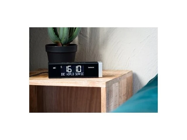 Stereo fm wekkerradio met radiogestuurde klok en aux-ingang lenco zwart-zilver - afbeelding 4 van  4