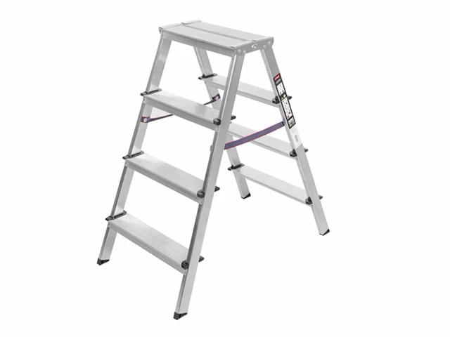 Stier trapladder met 2x4 treden, toegankelijk aan beide zijden - afbeelding 1 van  6