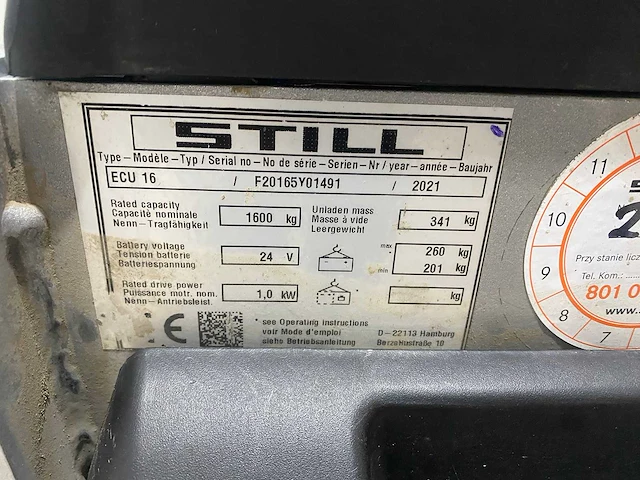 Still - 2021 - ecu16 - elektrische palletwagen - afbeelding 2 van  11