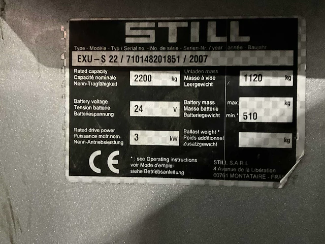 Still exu-s 22 elektrische meerij palletwagen - afbeelding 3 van  14