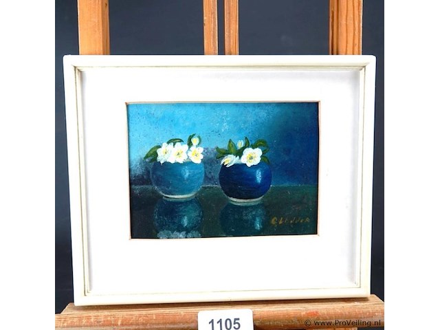 Stilleven in passe-partout en houten lijst - afbeelding 1 van  5