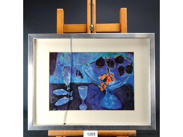 Stilleven in passe-partout, in houten lijst, achter glas - afbeelding 1 van  5