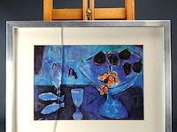 Stilleven in passe-partout, in houten lijst, achter glas - afbeelding 1 van  5