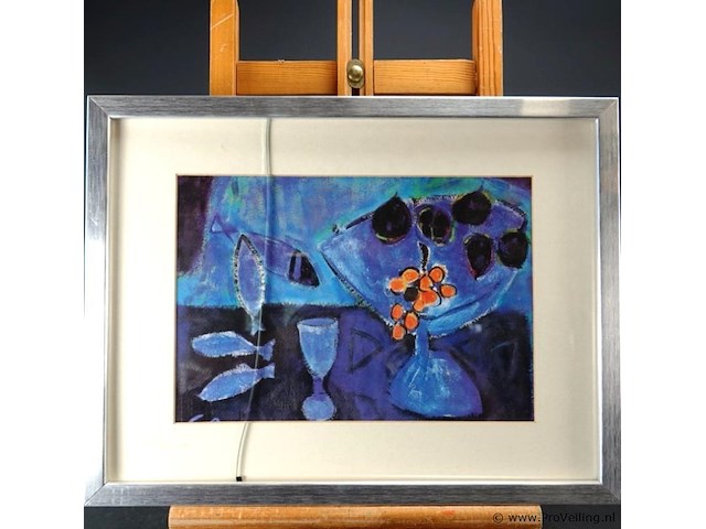 Stilleven in passe-partout, in houten lijst, achter glas - afbeelding 2 van  5