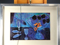 Stilleven in passe-partout, in houten lijst, achter glas - afbeelding 2 van  5