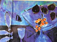 Stilleven in passe-partout, in houten lijst, achter glas - afbeelding 3 van  5