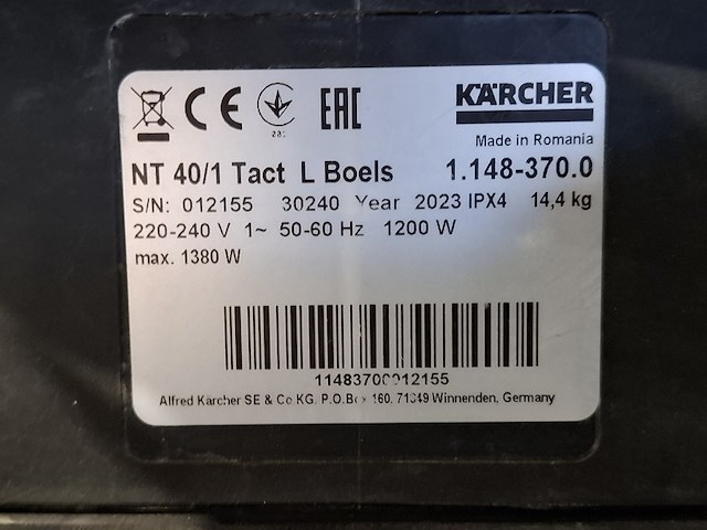 Stof-/waterzuiger - 45l - 230v kärcher, nt40/1 tact l, bouwjaar 2020 - afbeelding 6 van  6