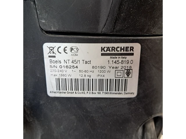 Stof-/waterzuiger - 45l - 230v kärcher, nt45/1 tact, bouwjaar 2018 - afbeelding 6 van  6