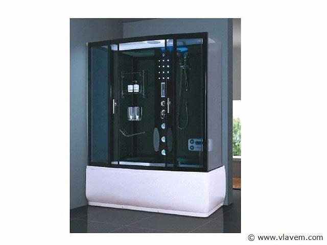 Stoomcabine met massagebad - rechthoekig - wit bad met zwarte cabine 170x85x225 cm - afbeelding 4 van  10