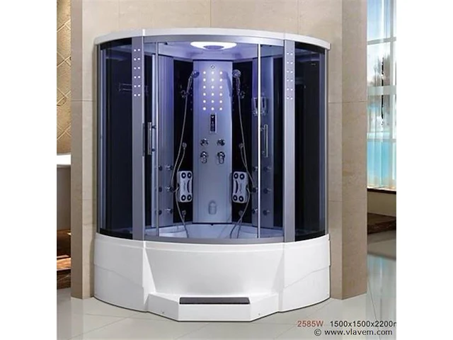 Stoomcabine met whirlpool massagebad - halfrond - wit bad met witte cabine 150x150x220cm - afbeelding 2 van  8