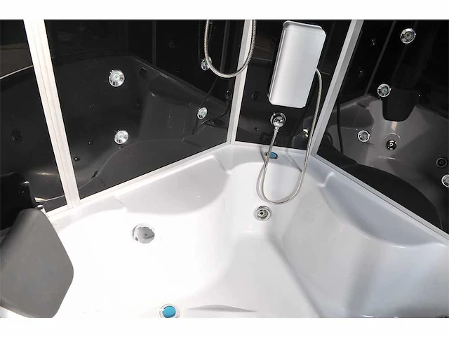 Stoomcabine met whirlpool massagebad - halfrond - wit bad met zwarte cabine - 150x150x220 cm - afbeelding 8 van  14