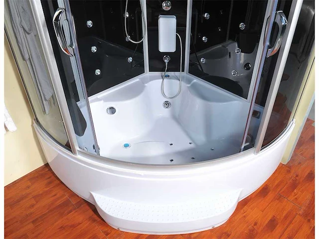Stoomcabine met whirlpool massagebad - halfrond - wit bad met zwarte cabine - 150x150x220 cm - afbeelding 2 van  14