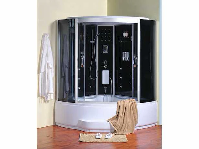 Stoomcabine met whirlpool massagebad - halfrond - wit bad met zwarte cabine - 150x150x220 cm - afbeelding 13 van  14