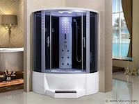 Stoomcabine met whirlpool massagebad - halfrond - wit bad met zwarte cabine 135x135x220 cm - afbeelding 1 van  10