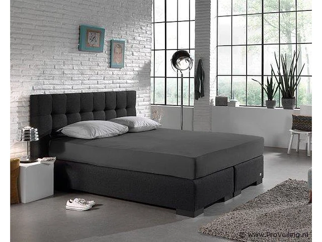 Stretch katoenen hoeslakens antraciet 190x200cm - afbeelding 2 van  7