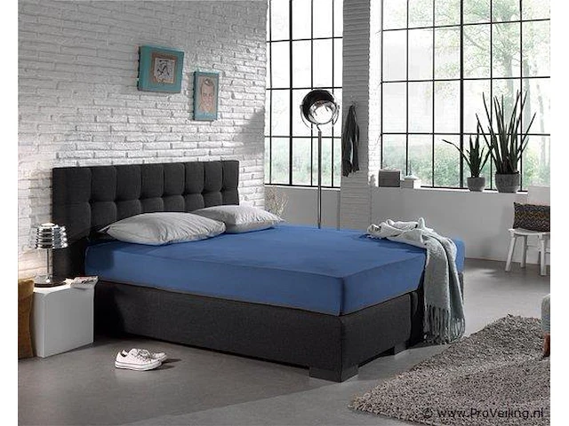 Stretch katoenen hoeslakens blauw 160/180x200cm - afbeelding 2 van  7