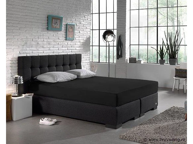 Stretch katoenen hoeslakens zwart 160/180x200cm - afbeelding 2 van  7