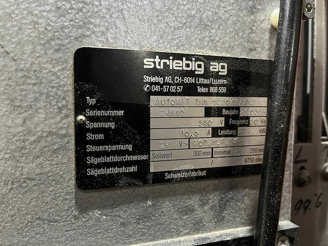 Striebig - 1995 - automat trk 6220av - verticale platenzaag - afbeelding 2 van  14