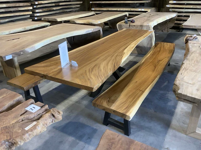 Suar houten 3 delige boomstamblad tafel set - afbeelding 1 van  5