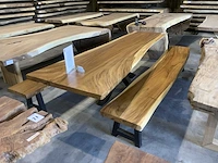 Suar houten 3 delige boomstamblad tafel set - afbeelding 1 van  5