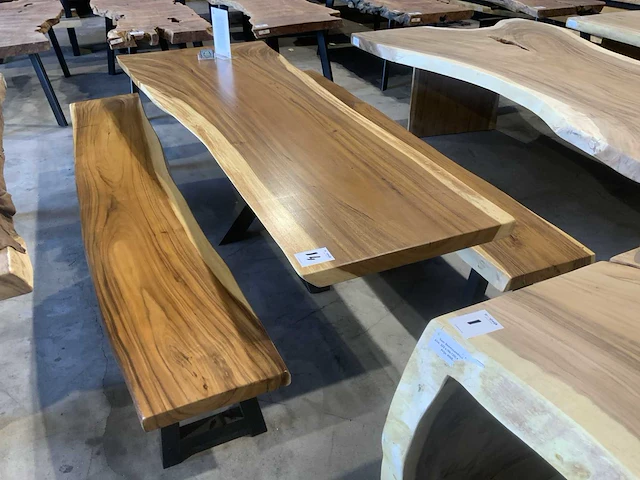 Suar houten 3 delige boomstamblad tafel set - afbeelding 2 van  5