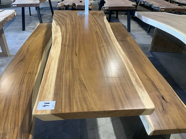Suar houten 3 delige boomstamblad tafel set - afbeelding 3 van  5