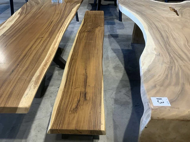 Suar houten 3 delige boomstamblad tafel set - afbeelding 5 van  5