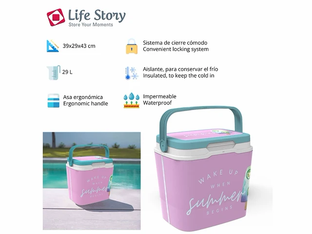 Summer begins draagbare koeltas 29 liter roze kunststof - afbeelding 2 van  5