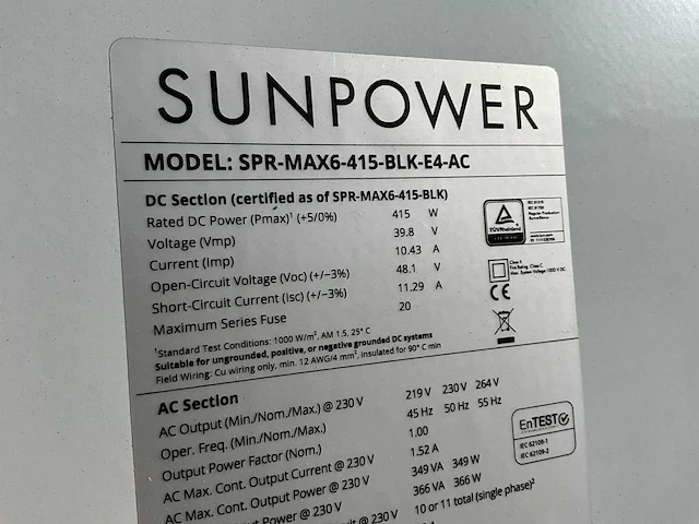 Sunpower max 6 blk 415ac zonnepaneel (10x) - afbeelding 6 van  7